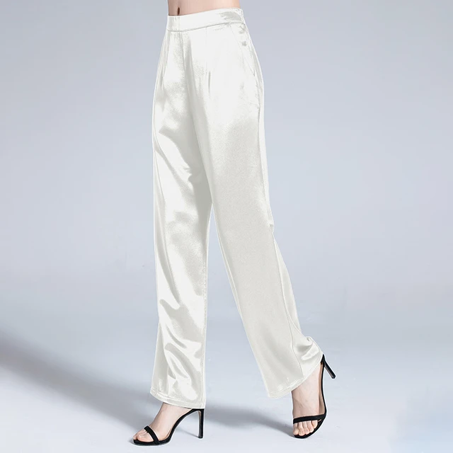 Buy Off White Satin Pants Set Silk Wide Leg Pants Set Loose Satin Trousers  Set Womens Elastic High Waist Wedding Silk Satin Pajamas Online in India -  Etsy