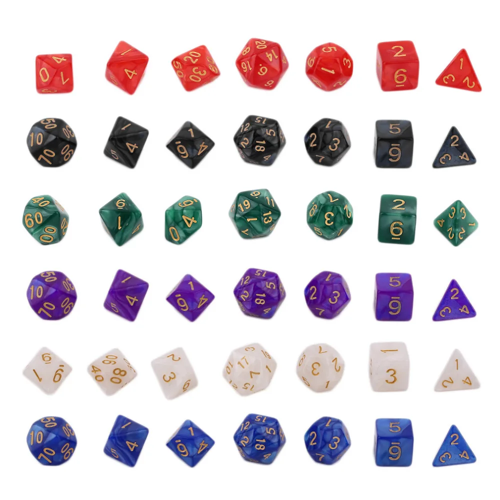 7pcs/Set Polyhedral Dice Lados For TRPG Board Game Dungeons And Dragons Acrylic D4-D20 Bright Color Dados De Doce