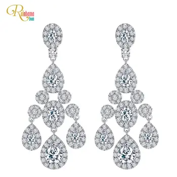 

Rainbamabom 925 Solid Sterling Silver Water Drop Created Moissanite Diamonds Gemstone Wedding Engagement Fine Jewelry Earrings