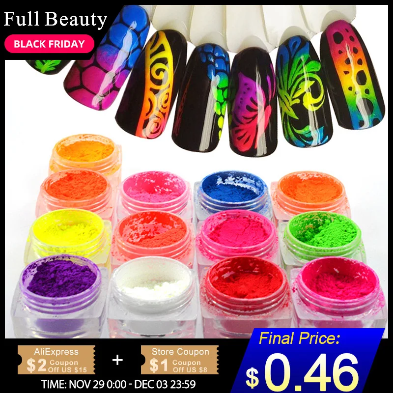 

1 Box Neon Pigment Powder Nail Fluorescence Gradient Glitter Summer Shinny Dust Ombre DIY Nail Art Decor Manicure CHYE01-13-1