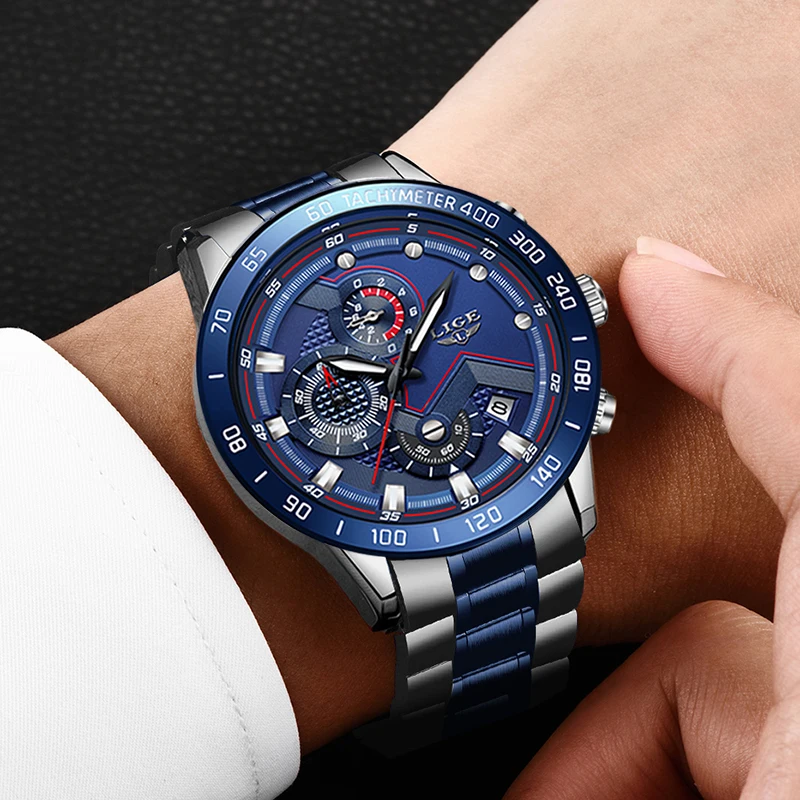 Relogio Masculino 2019 New Watches Men Luxury Brand LIGE Chronograph Men Sports Watches Waterproof Full Steel Quartz Men's Watch