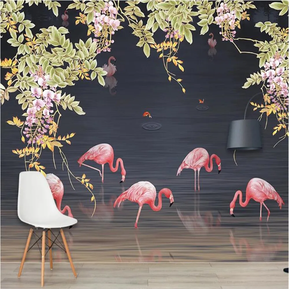 

Milofi custom photo wallpaper 3D printing hand-painted tropical rainforest flamingo decoration background wall paper mural