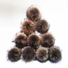 5 шт./партия, пушистые Меховые помпоны из натурального меха енота 15 см для вязаных шапок, сумок, подарков