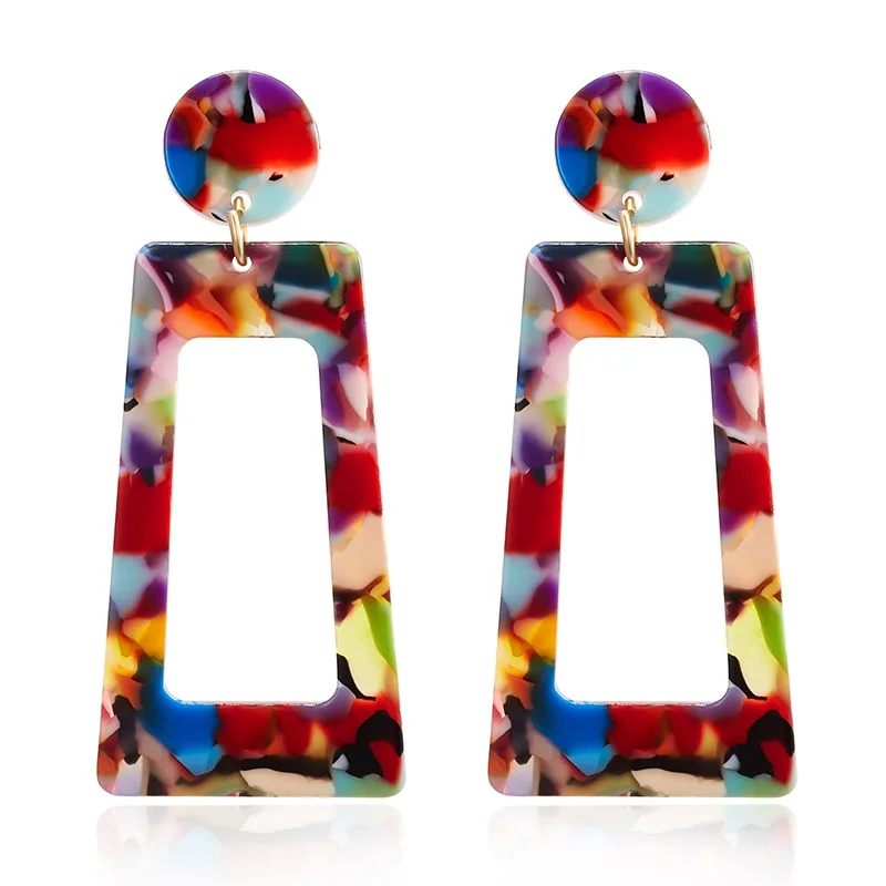 Rinhoo красочные геометрические трапециевидные акриловые серьги массивные серьги винтажные большие длинные Подвесные серьги ювелирные изделия для женщин - Окраска металла: ER18Y0808-1