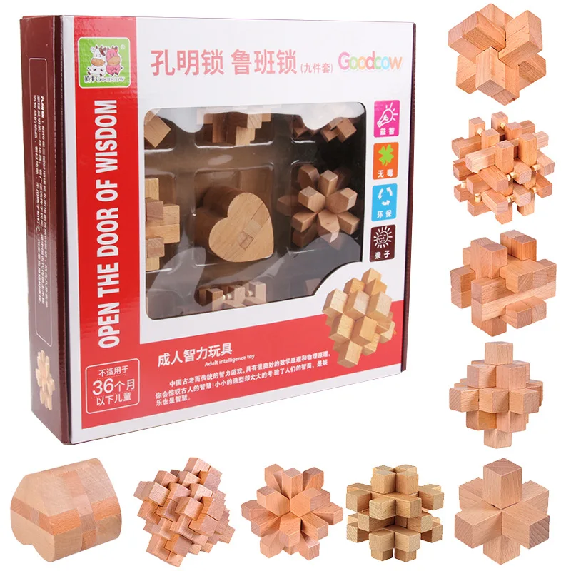 

Building Blocks Luban Lock Burr Puzzle Nine-piece Set B- China Classical Educational Toy Tenon Structure Assembled Toys