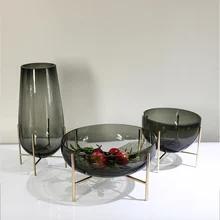 Украшение для гостиной, художественная стеклянная ваза с металлической полкой, украшение для дома, цветочные вазы, фруктовая чаша, Овальный держатель, свадебные поделки