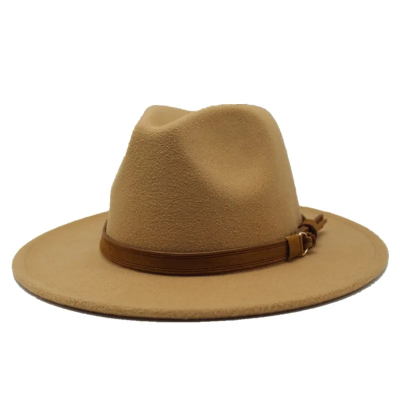 Широкие полями осенние женские фетровые шляпы, шерстяной джазовый головной убор, зимняя фетровая шляпа для мужчин, шерстяная шляпа, модные женские черные шляпы - Цвет: Camel