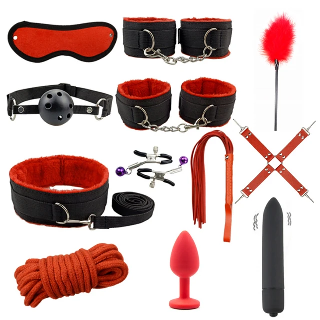 Kit de Bondage sexual para adultos, juego de esposas, látigo, cuerda, venda  para los ojos para parejas, juguetes eróticos, productos, 7 piezas -  AliExpress