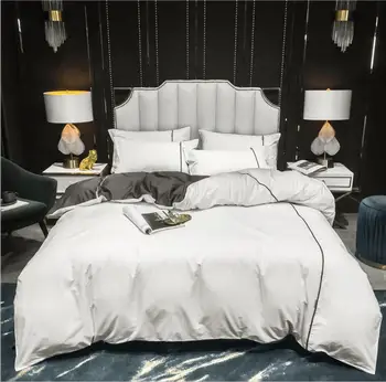 

Europe Minimalist White Bedding sets King Queen size 4pcs Solid color Hotel Duvet cover bed fitted sheet Pillowcases Cotton