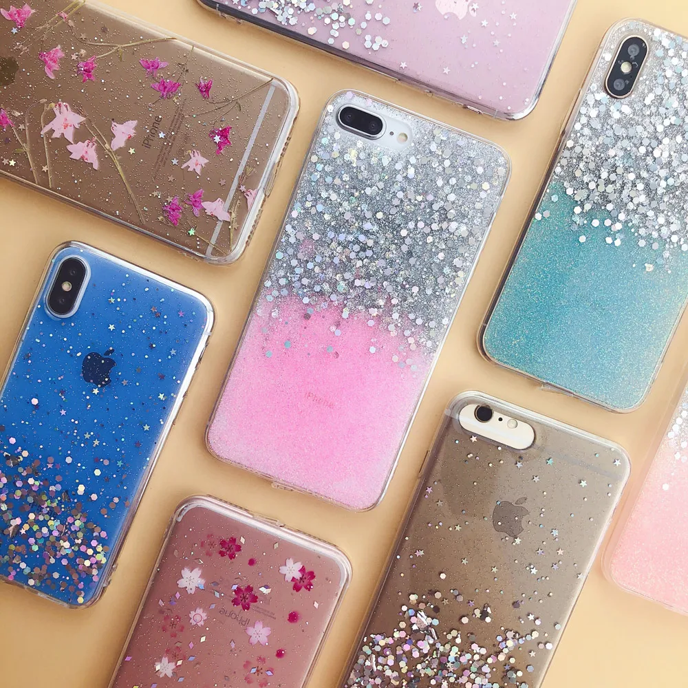 

Bling Star Glitter Sequins Soft TPU Phone Cases For iphone 8 7 6 6S Plus XS Max XR X Shimmering Powder Transparent Cover Case