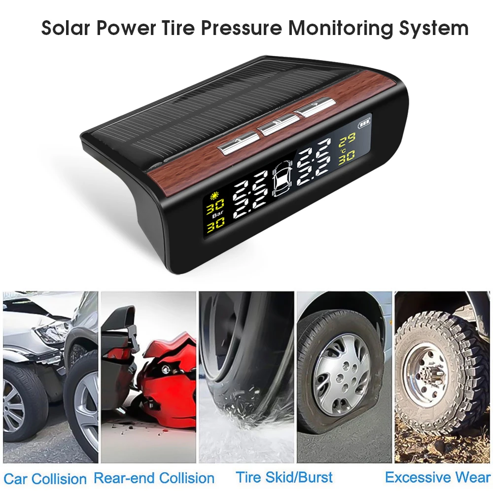 Universal Solar Smart Car Digital Tyre Pressure Monitor System TPMS Security Warning High Temperature Alert External Sensors|Tire Pressure Alarm| - AliExpress