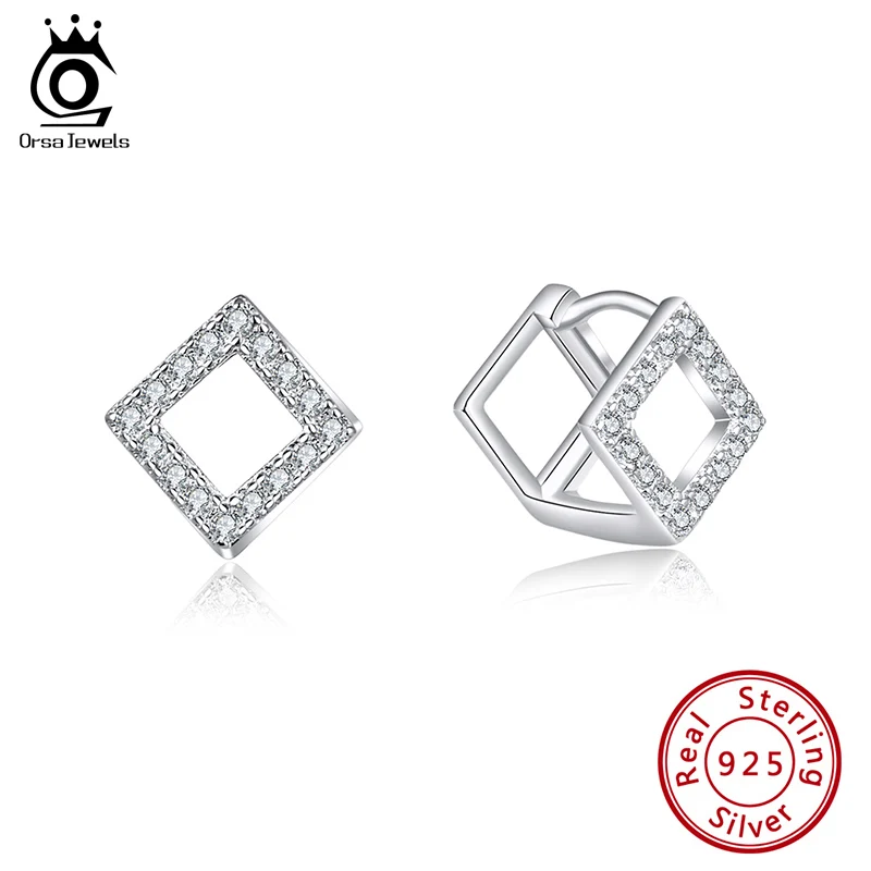 

ORSA JEWELS S925 Exquisite Women Stud Earrings Latest Sterling Silver Geometric Shape Earrings Cute Daily Occasion Jewelry SE188