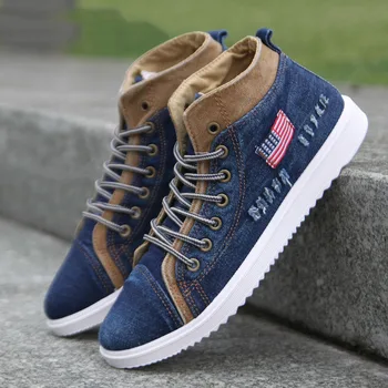 

Fashion Denim Sneakers Men's Casual Shoes Breathable Sneaker Canvas Shoes for Men Lace Up Trainers Male Flats Zapatillas Hombre