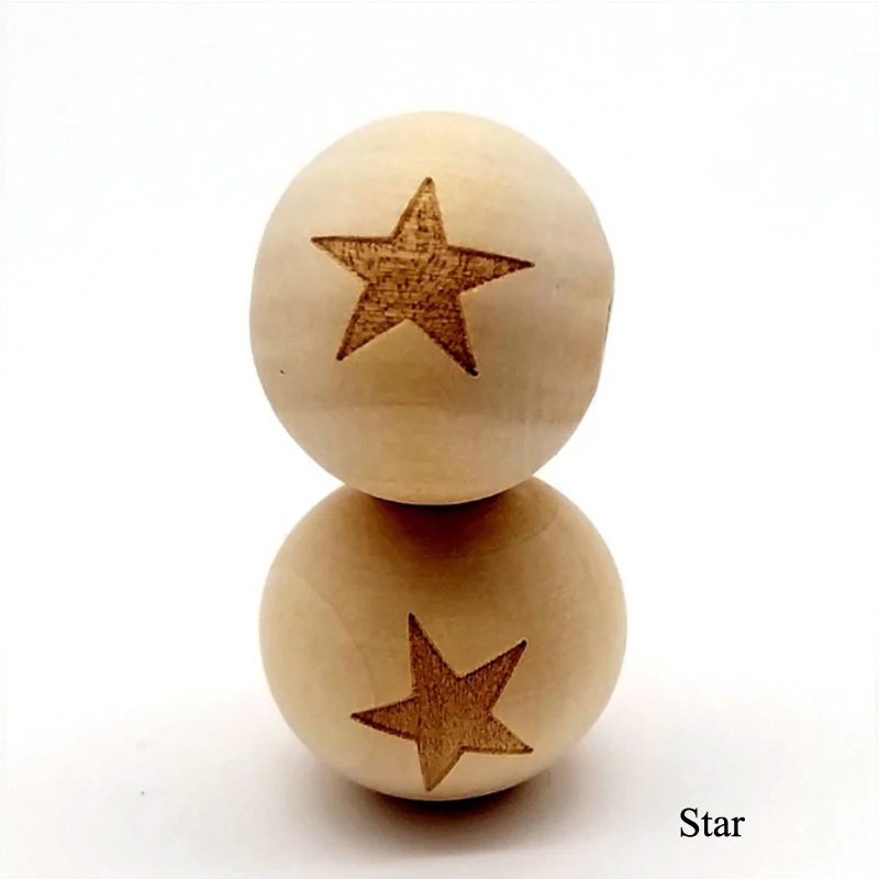 20 шт Круглые деревянные бусины подходят для браслета ожерелье DIY ювелирных изделий забота Пентакль смайлик ожерелье аксессуар - Цвет: Star