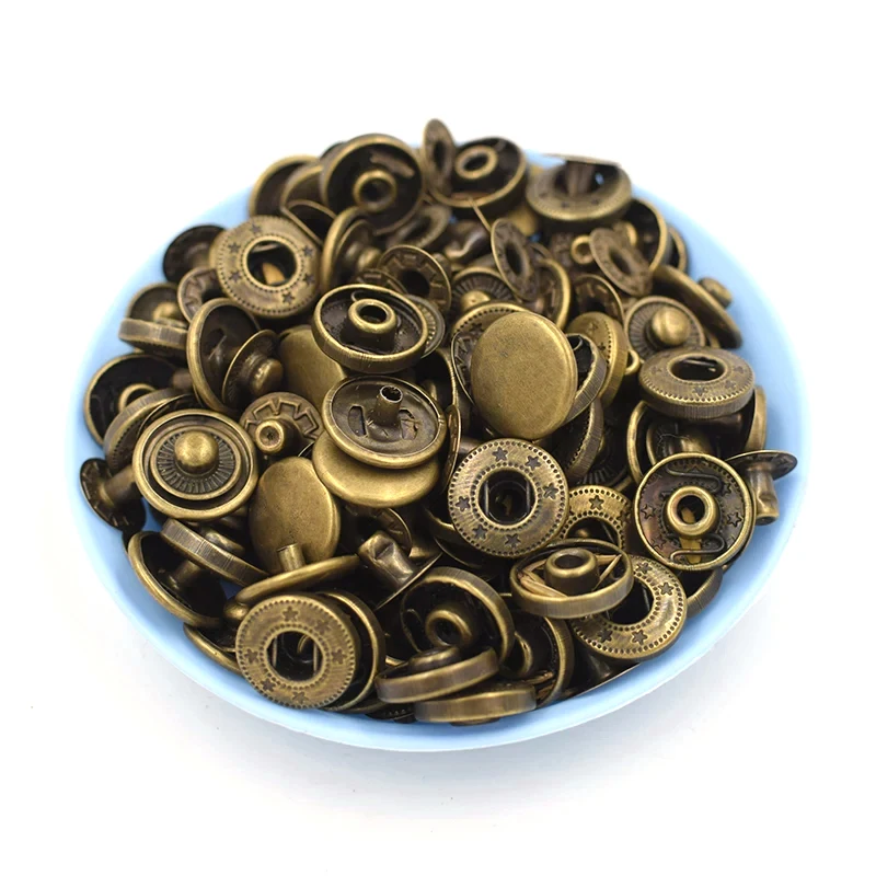 50 Sets Buttons 12.5/15 MM Rivets Buckle Combination Sewing Repair Metal Snap-Fastener Bronze Silver Gold Black 4