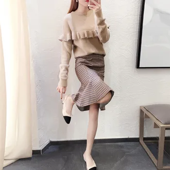 

Temperament commuting 2019 autumn and winter new style Korean fashionable women's knitting sweater, two-piece suit