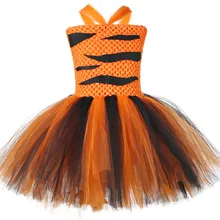 Многослойное ажурное платье принцессы для маленьких девочек; милый костюм С Рисунком Тигра; платье; повязка на голову; комплект из двух предметов; одежда для выступлений