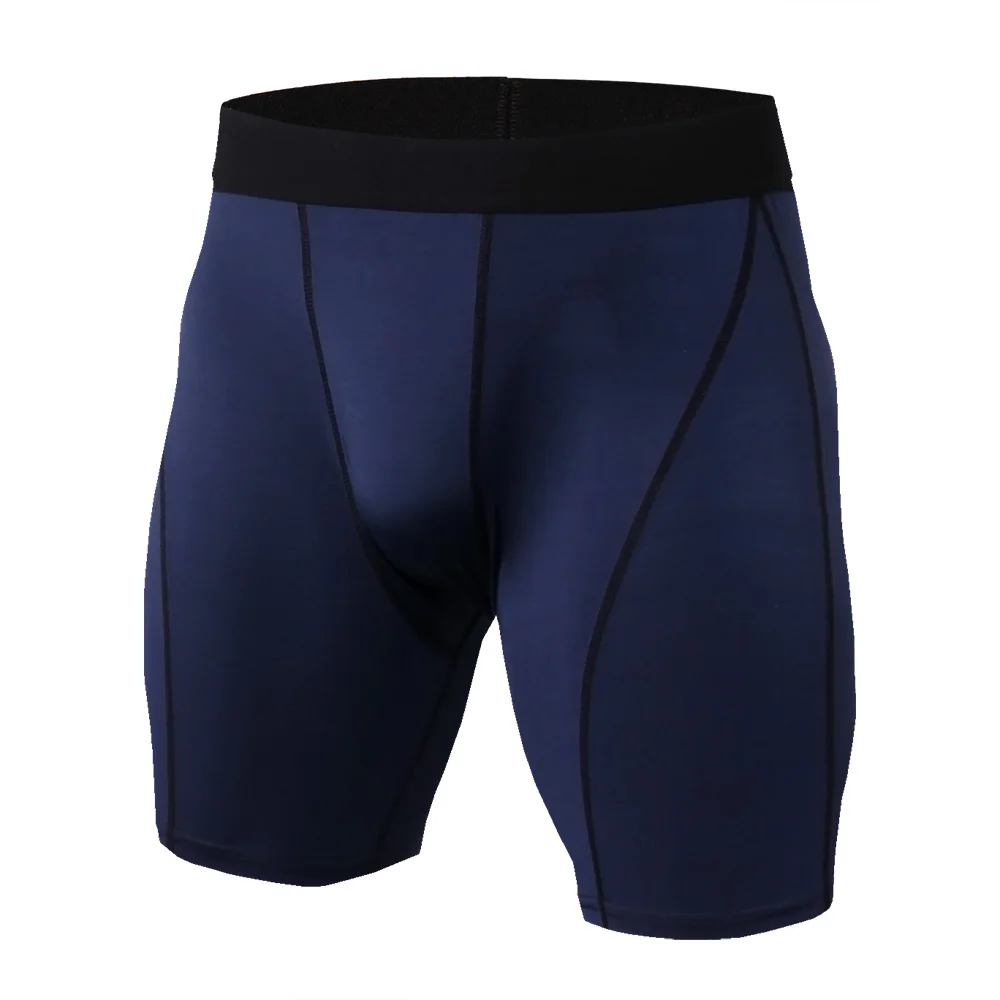 Крутые сухие мужские плотно облегающие шорты тренировка в тренажерном зале ММА для бега трусцой для баскетбола Бодибилдинг базовый слой брюки - Цвет: Dark Blue