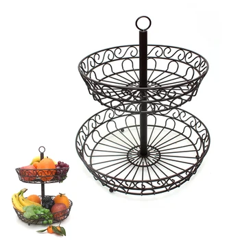 

2 Tier Fruit Basket Holder Decorative Tabletop Bowl Stand for Vegetables Snacks Home Desk Storage Rack Decoration