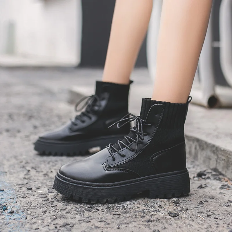 

Martin Boots Women's 2019 Autumn And Winter New Style Lace up Front Online Celebrity Handsome Short Boots Versatile England Loco