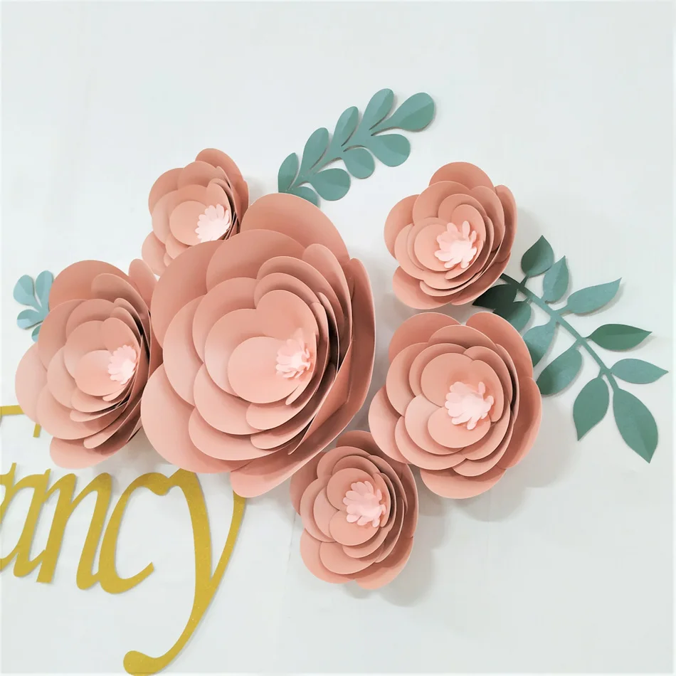 DIY Paper Flowers Leaves Nursery Set For Baby Girl Nursery Wall Art Kids Room Decoration Baby Room Decor Wall Floral Rose Deco