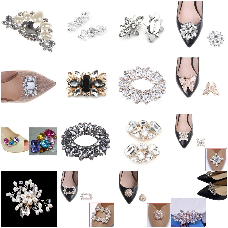 1pc Rhinestones Crystal Decorations Women Shoes Clips DIY Shoe Charms Jewelry Bowknot Shoes Decorative Accessories