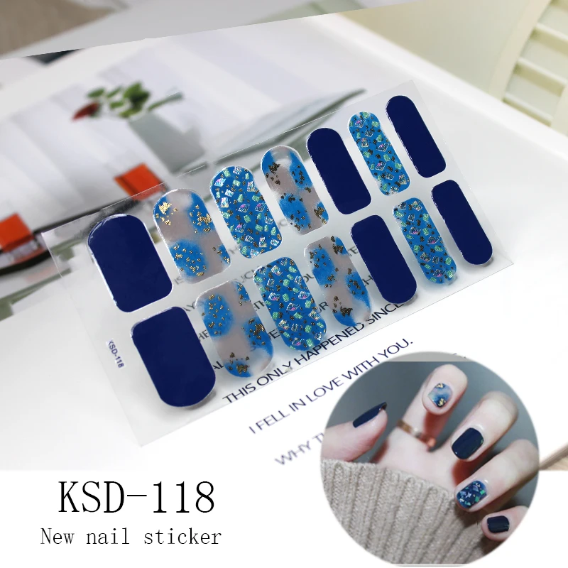 14 насадок голографические наклейки для ногтей новые стили лазерные блестки для дизайна ногтей советы модный тренд Полный Обертывания водонепроницаемые аксессуары для маникюра - Цвет: KSD118