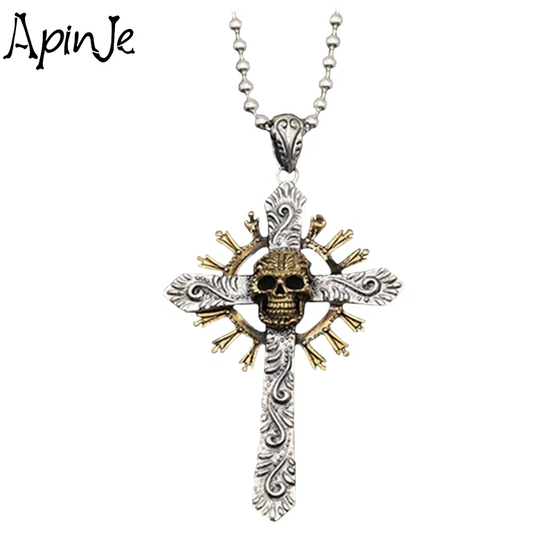 

Apinje Thai Silver Pendant 925 Sterling Silver Brass Cross Skull Necklace Pendant Men And Women Fashion Gothic Jewelry