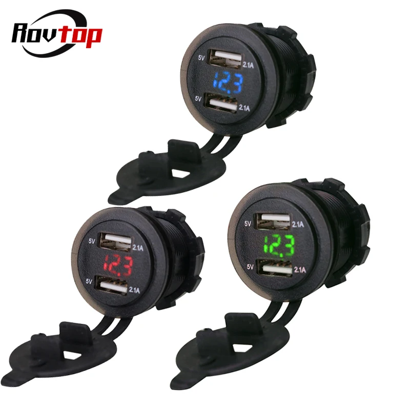 

Dual USB Charger Socket Cigarette Lighter Waterproof Power Outlet 4.2A Quick Charging LED Digital Display for Car Motorcycle Z2