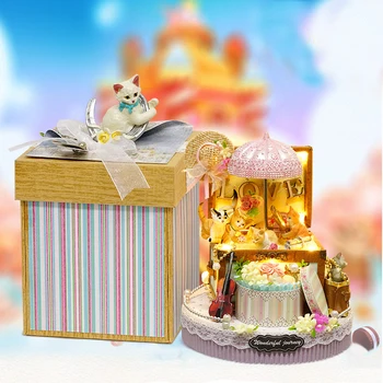 

Diy Doll House Wooden 3D Model Miniature Furniture Handmade Miniaturas DollHouse Toys for Children Candy Cat