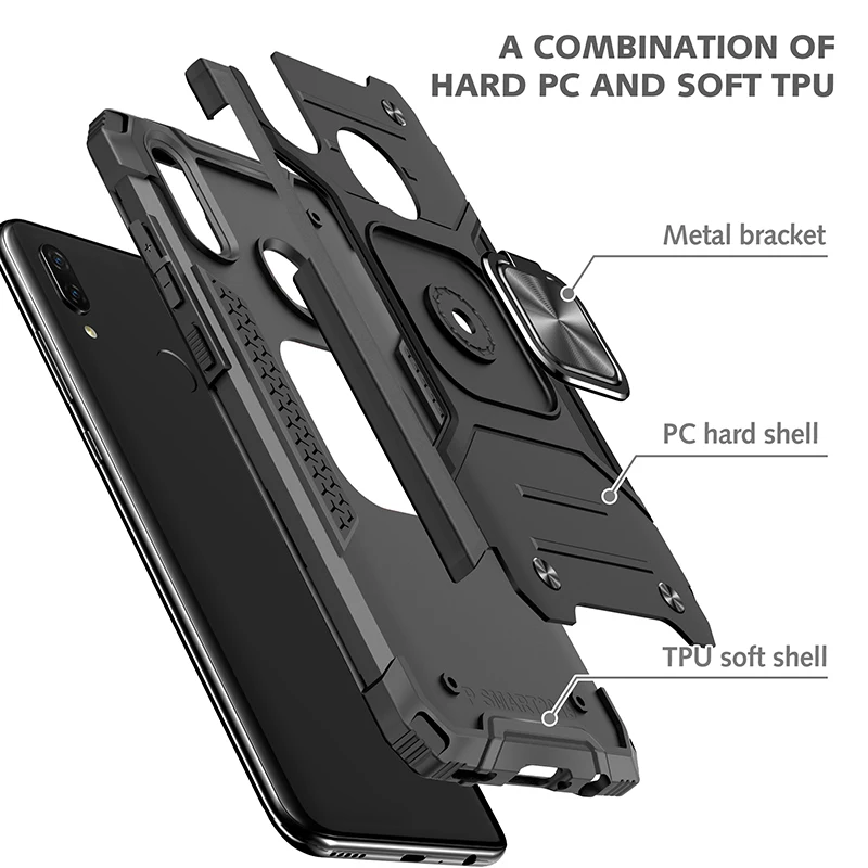 For Huawei P Smart 2019 Honor10 lite Cases Shockproof Armor Magnet Case Ring Stand Bumper Phone Back Cover For P Smart 2019 Case