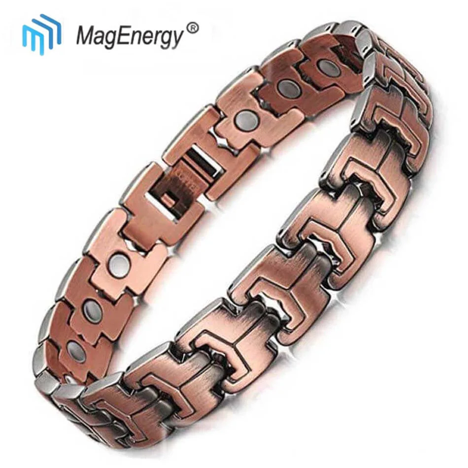 Pulsera de cobre Unisex MagEnergy pulseras magnéticas con imanes de neodimio Gauss pulsera ajustable brazalete de cobre de calefacción -