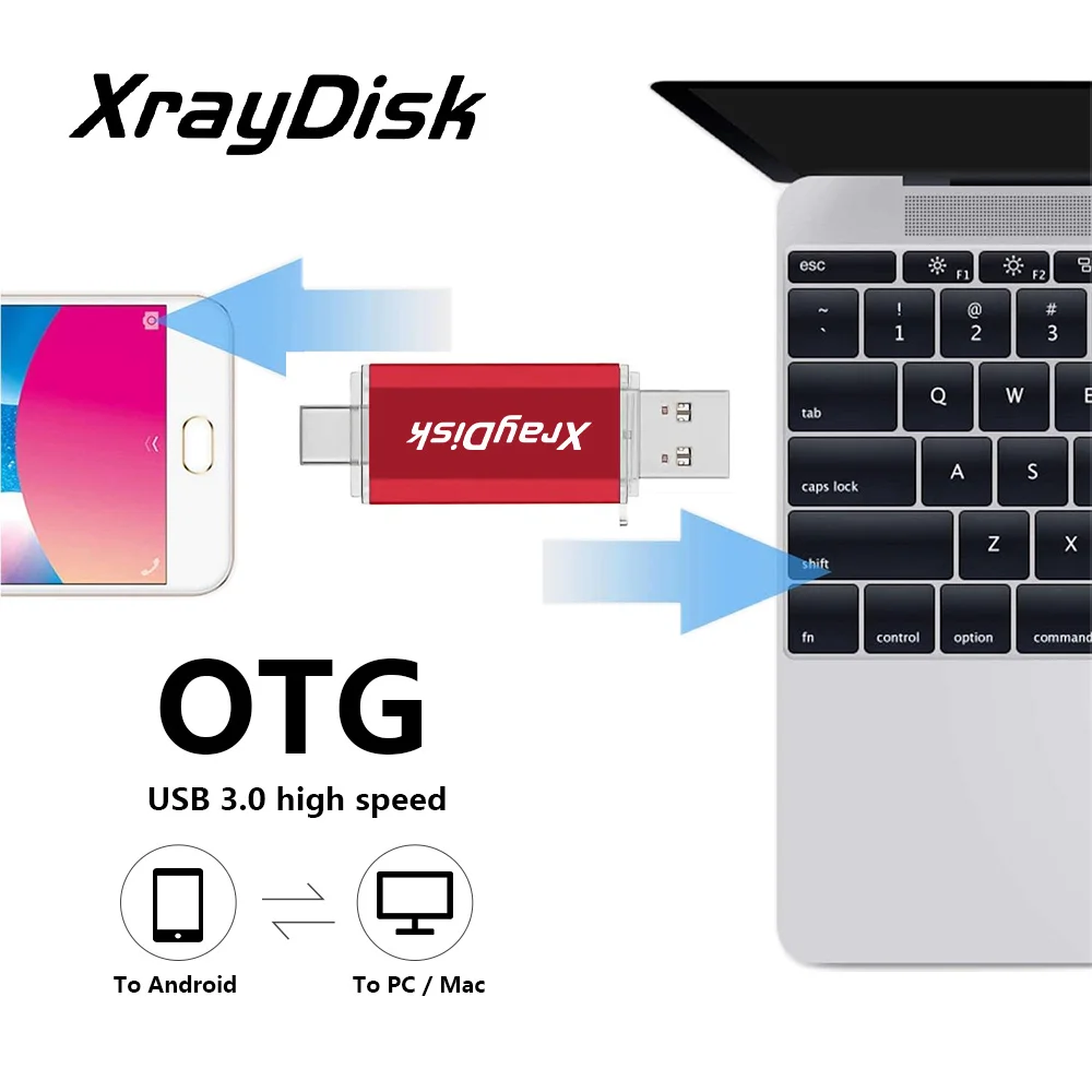 Usb flash drive flash drive type c pendrive Xraydisk Usb C Type C flash drive 32GB 64GB 128GB 256GB 2 In 1 Otg USB 3.0 thumb drive memory stick with external storage data