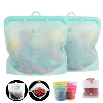 

Kitchen Storage Bags for Food Silicone Bag Reusable Silicone Food Bag Ziplock Leakproof Freezer Bags with Time Pointer