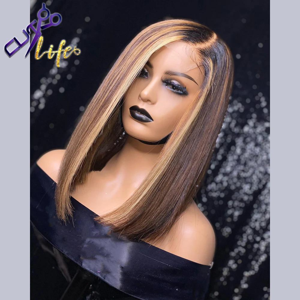 Bob Highlight Straight 13X4 Lace Front Wig Human Hair Wig for Women Brazilian Remy Hair 4X4 Lace Closure Wigs Side Part,human hair wig,lace front wigs