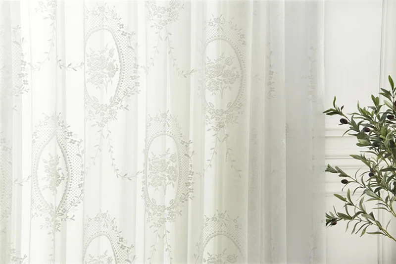 Flower Disc Yarn White Lace Tulle Curtains for Living Room Princess Window Drapes for Balcony Kitchen X-M190#20