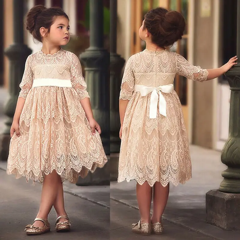 XMAS Toddler Kids Baby Girl Flower Lace Crochet Tutu Dress Princess Vestidos Sleeveless Formal Party Pageant Wedding Dresses