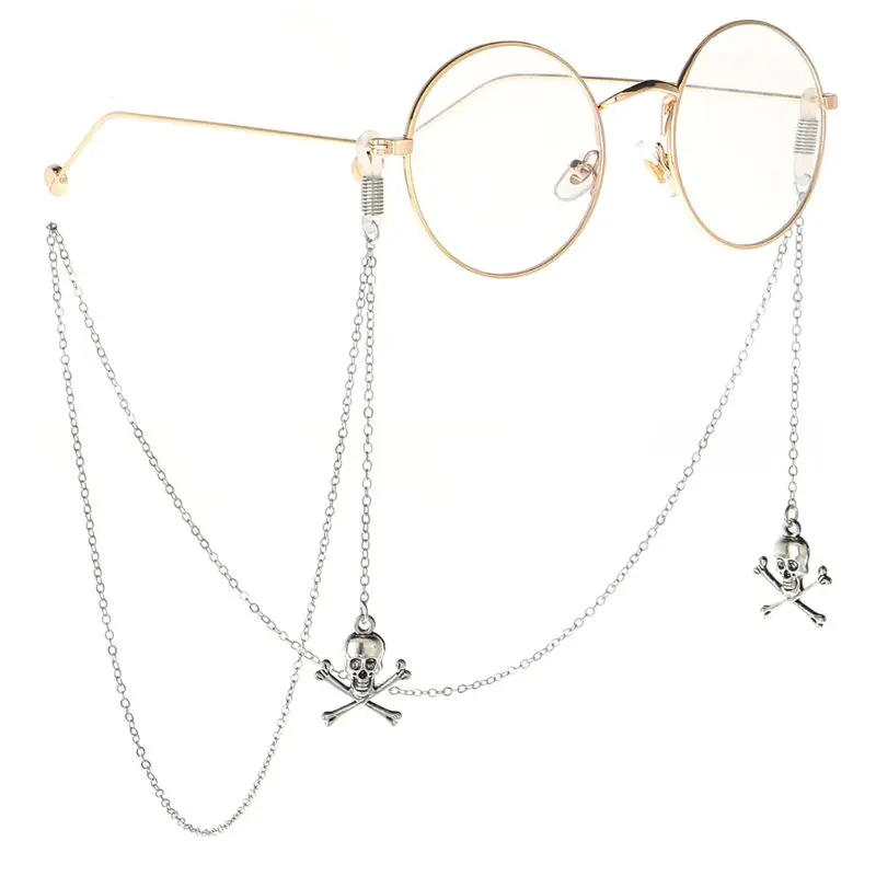 Очки цепь Подвеска Крест с черепами Панк Мода очки украшения ожерелье Нескользящая веревка шнурок для женщин мужчин металлическая струна