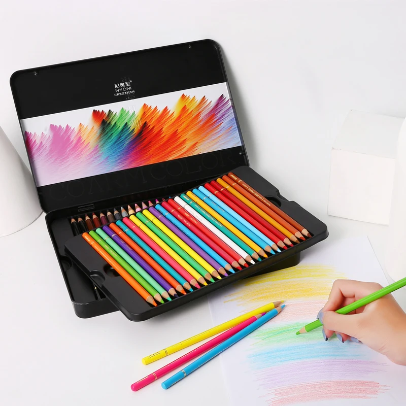

48/72 Color Pencils Profesional Iron box Oil Colored Pencils Artist Painting Sketching Wood Color Pencil School Art Supplies