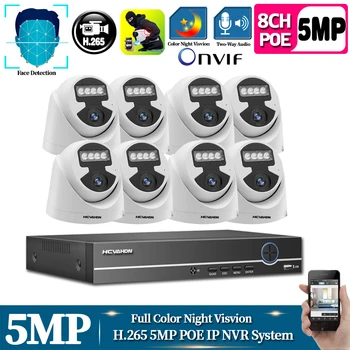 

HCVAHDN 5MP NVR POE CCTV Camera Security System Kit Two Way Audio Ai IP Camera Outdoor Color Night VisionSurveillance Set