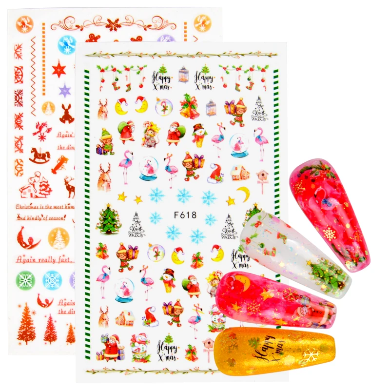 

1 PC 3D Nail Slider Christmas Sticker Decals Christmas Tree Flower Design Adhesive Manicure Tips Nail Art Decorations