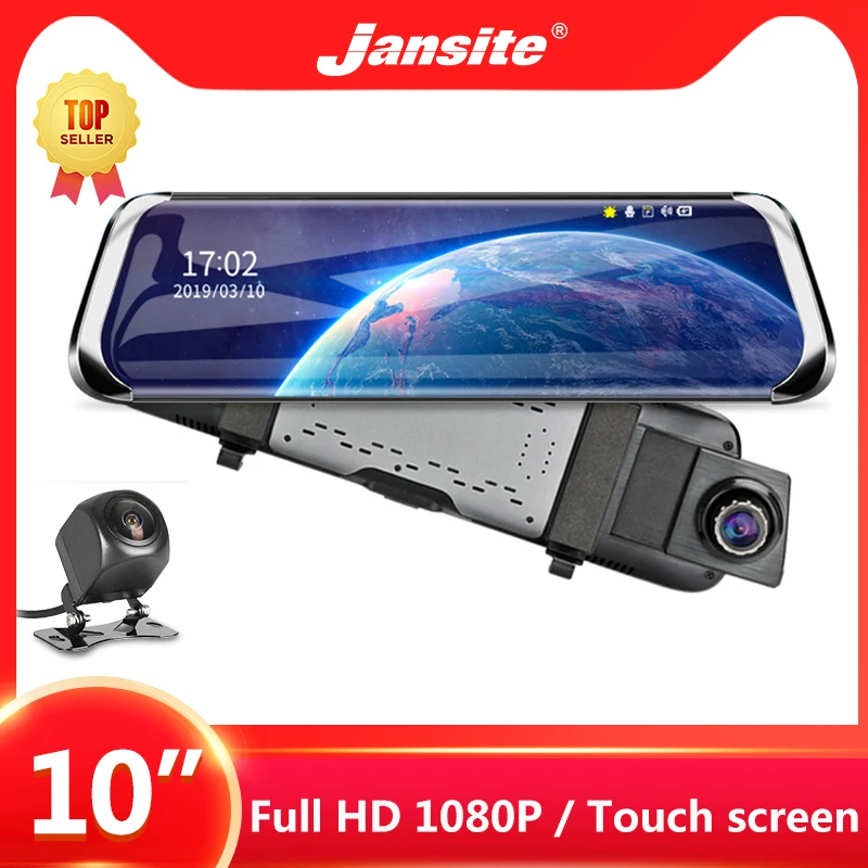 Jansite 10" Touch Screen Car DVR Stream media Rear view mirror 1080P