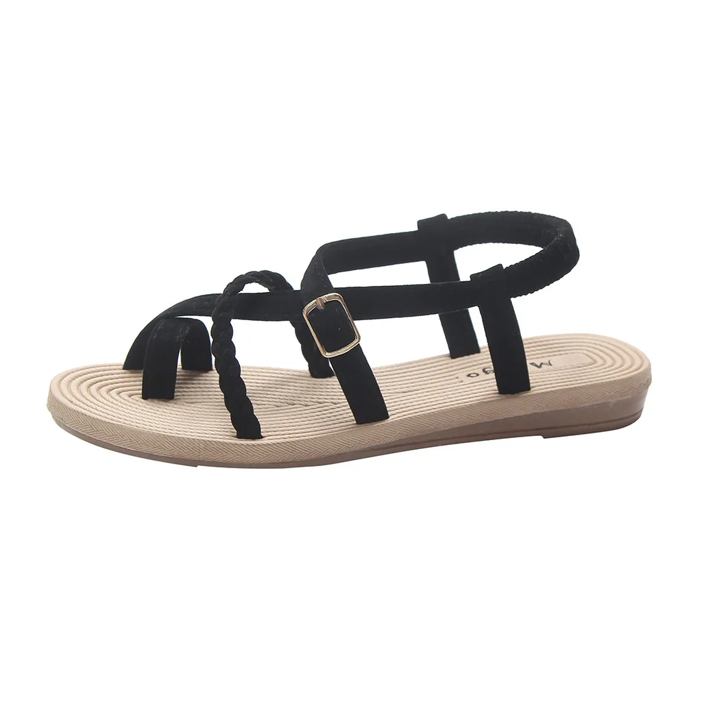

SAGACE Summer Beach Sandals Women Shoes Cross Straps Clip PU Leather Flat Bottom Sandals Casual Flat with Ladies Shoes