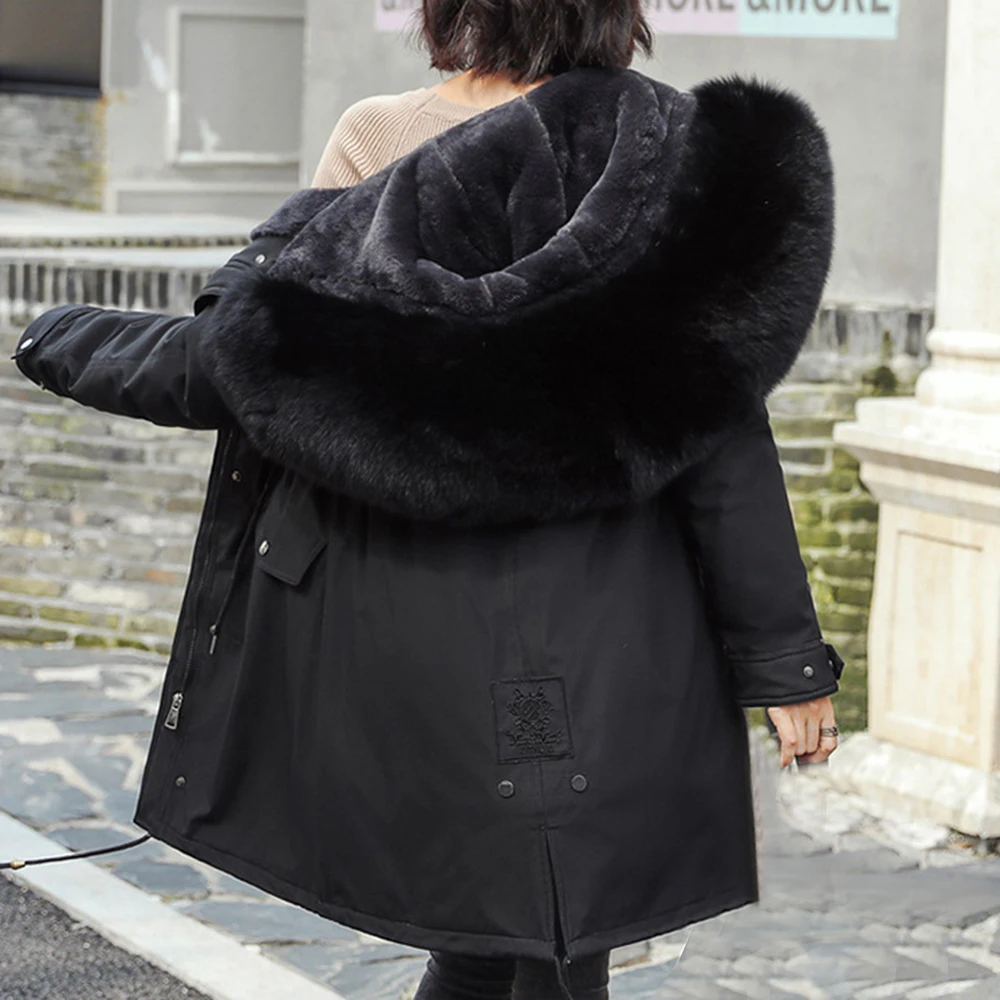 NIBESSER Cotton Liner Warm Coat Waterproof Jacket Women Plus Size Slim Long Coat Female Winter Big Fur Hooded Parka Mujer Coats
