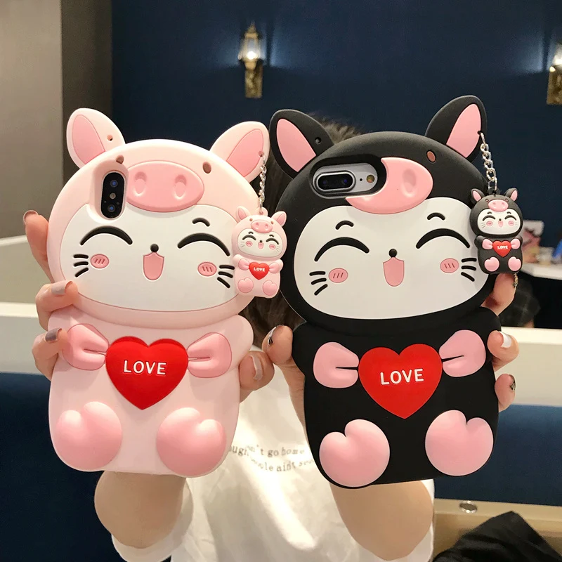 3D Cartoon Fashion Pink Cat Love Soft Silicone Phone Case For Samsung Galaxy S8 S9 PIus J6 J8 A6 A7 2018 A20 A30 A50 Cover |