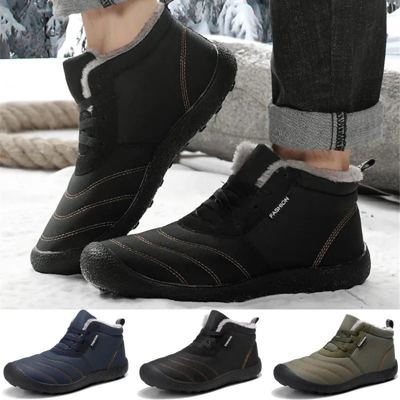 

Men Winter Boots Anti-skidding Snow Shoes Plush Warm Outdoor Indoor Casual Sneakers Size 39-48