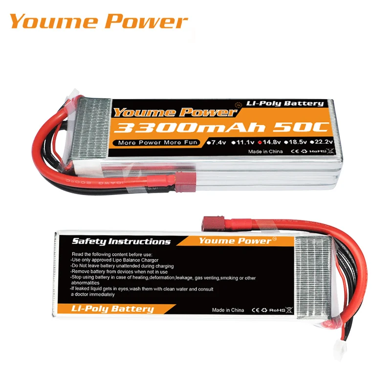 

YOUME 4S Lipo Battery 14.8V 3300mah 50C MAX 100C XT60 T-DEAN 4 Cell For Car Helicopters RC Model Airplane Quadcopter Boat UAV