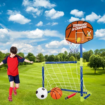 

102cm Portable Collapsible Football Kit 2-In-1 Kids Basketball Backboard Soccer Goal Set Training Toy For Children Kids Toys - L