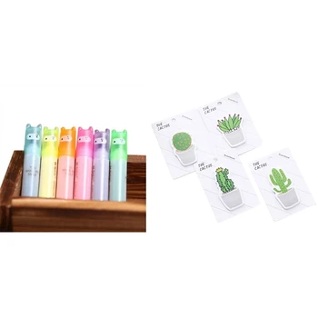 

6Pcs Highlighter Pens Cute Ninja Markers Fine Point Tip & 4 Pcs Green Cactus Sticky Note Plant Sticker