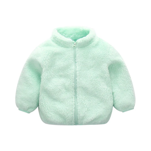 Теплая шерстяная одежда для малышей на осень и зиму модное пальто для маленьких мальчиков и девочек однотонное теплое двустороннее шерстяное пальто на молнии осеннее пальто с мягким ворсом - Цвет: Зеленый